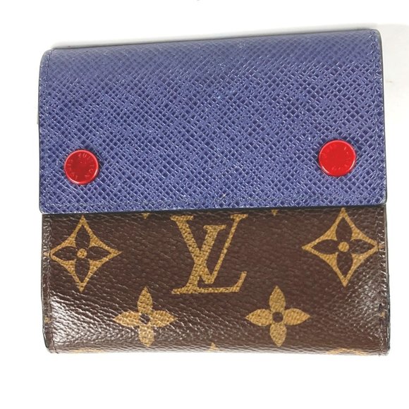 LOUIS VUITTON M63041 Monogram & Taiga Compact Wallet Bi-fold Canvas Men's Brown - Picture 1 of 10